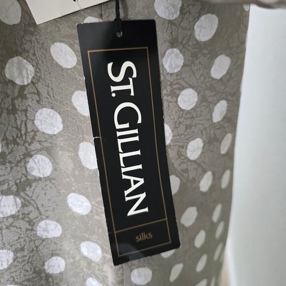 St. Gillian VTG Silk Polka Dot Midi Dress 12 Puff Sleeves Bow Collar Retro 80s - Picture 8 of 11